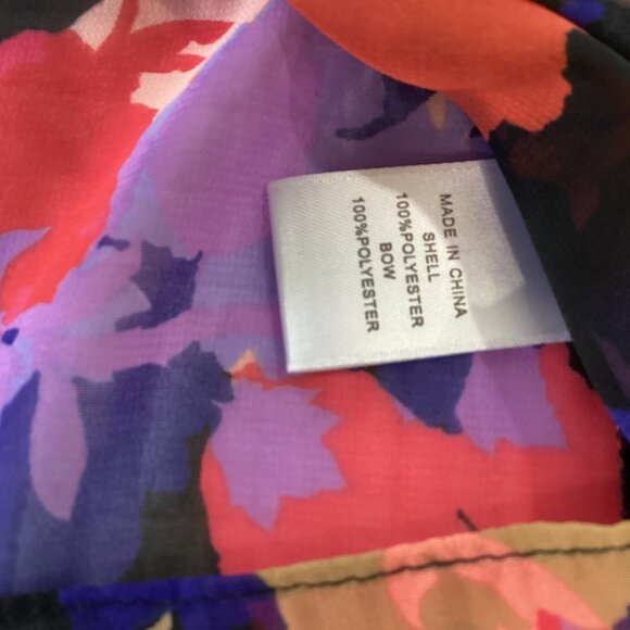 CeCe By Cynthia Steffe Floral Top Blouse Size L Multicolor With Tie Neck - Picture 7 of 11